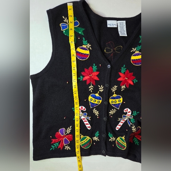 Vintage Bobbie Brooks Womens Christmas Sweater Vest Size 22/24 Embroidered Black - Picture 3 of 6